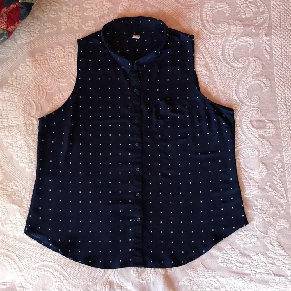 Sleeveless collared polka dot button up tank Old Navy